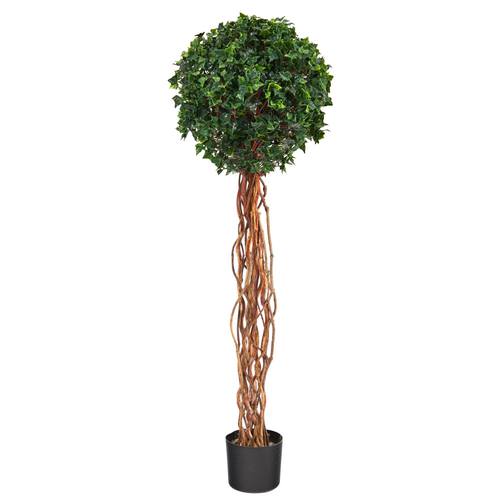 4.5'English Ivy Single Ball Artificial Topiary Tree with Natural Trunk UV Resistant (Indoor/Outdoor)