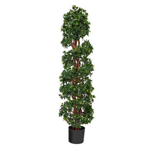 4.5'English Ivy Spiral Topiary Artificial Tree with Natural Trunk UV Resistant (Indoor/Outdoor)