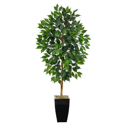 4.5'Ficus Artificial Tree in Black Metal Planter