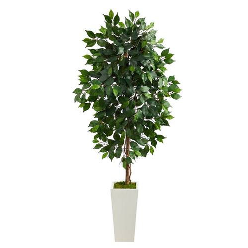 4.5'Ficus Artificial Tree in White Planter