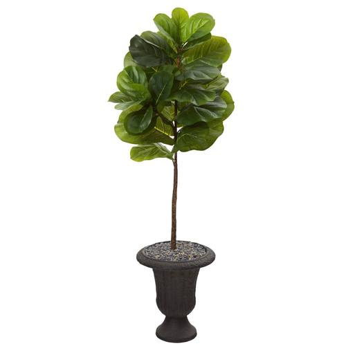 4.5'Fiddle Leaf Artificial Tree in Charcoal Urn (Real Touch)
