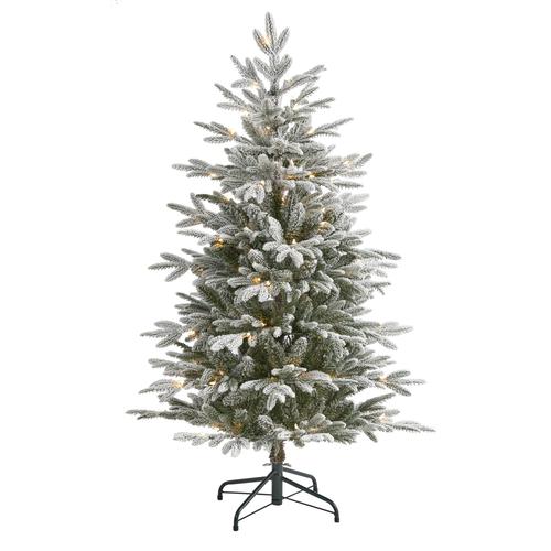 4.5'Flocked Manchester Spruce Artificial Christmas Tree with 100 Lights and 357 Bendable Branches