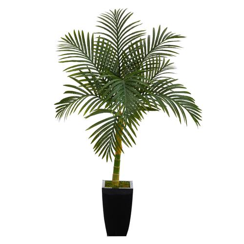 4.5'Golden Cane Artificial Palm Tree in Black Metal Planter