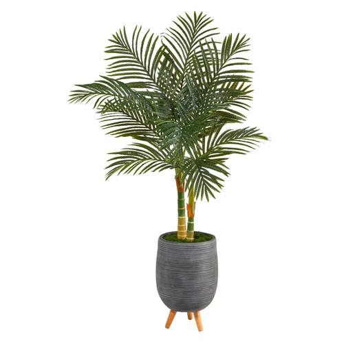 4.5'Golden Cane Artificial Palm Tree in Gray Tri-Pod Planter