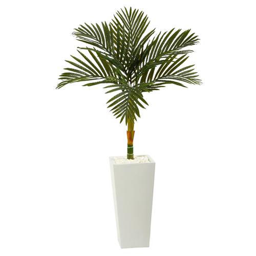4.5'Golden Cane Artificial Palm Tree in Tall White Planter