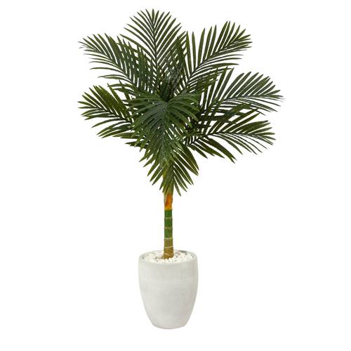 4.5'Golden Cane Artificial Palm Tree in White Planter