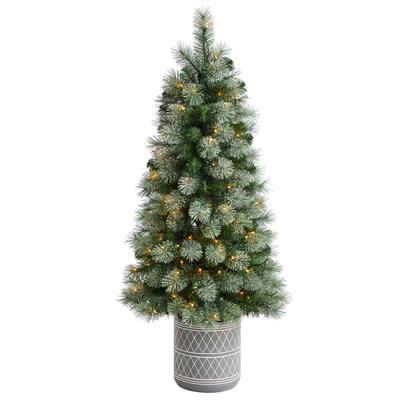 4.5'Nova Scotia Pine Artificial Christmas Tree in Engraved Geometric Stone Planter with 232 Bendable Branches and 120 Warm White LED Lights
