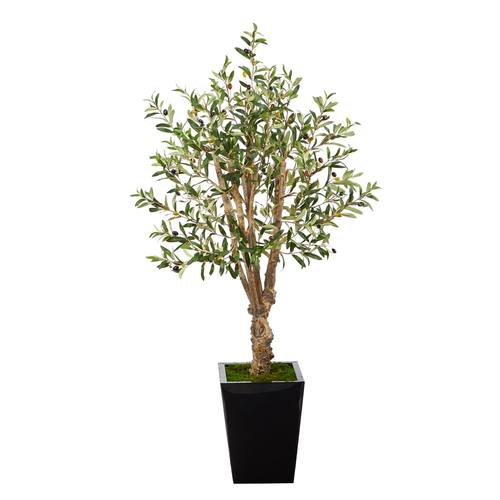 4.5'Olive Artificial Tree in Black Metal Planter