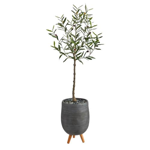 4.5'Olive Artificial Tree in Gray Planter with Stand