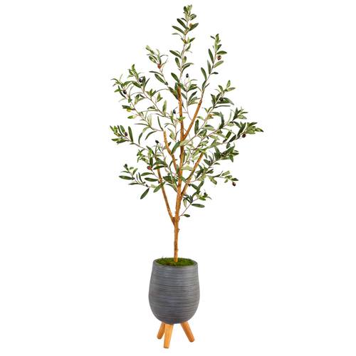4.5'Olive Artificial Tree in Gray Planter with Stand