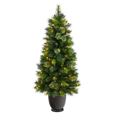 4.5'Oregon Pine Artificial Christmas Artificial in Decorative Planter with 250 Bendable Branches and 100 Warm White Lights