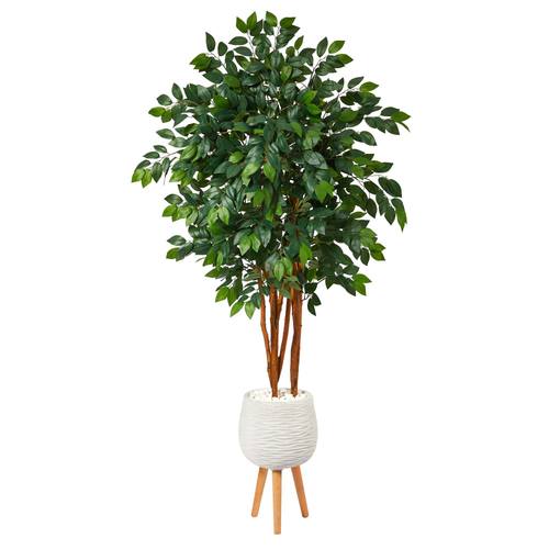 4.5'Sakaki Artificial Tree in White Planter with Stand