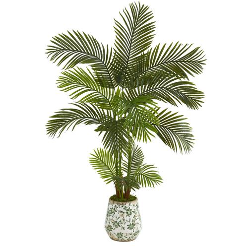 5'Areca Palm Artificial Tree in Floral Print Planter
