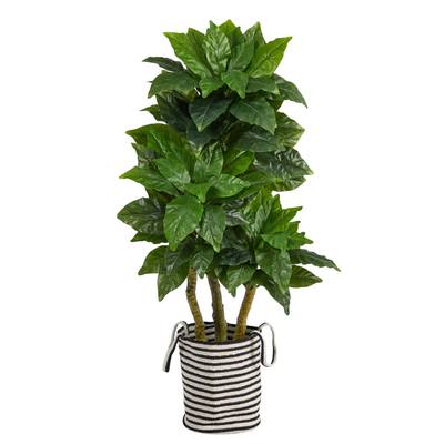 5'Bird Nest Artificial Tree in Handmade Black and White Natural Jute and Cotton Planter UV Resistant (Indoor/Outdoor)