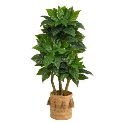 5'Bird Nest Artificial Tree in Handmade Natural Jute Planter with Tassels UV Resistant (Indoor/Outdoor)