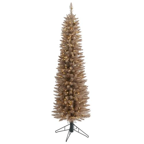 5'Champagne Pencil Artificial Christmas Tree with 250 (multifunction) Clear LED Lights and 438 Bendable Branches