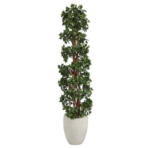 5'English Ivy Topiary Spiral Artificial Tree in White Planter UV Resistant (Indoor/Outdoor)