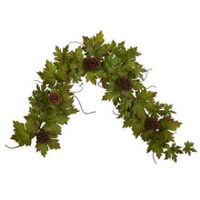 Load image into Gallery viewer, 5&#39; Fall Maple Leaf with Pine Cones Artificial Garland
