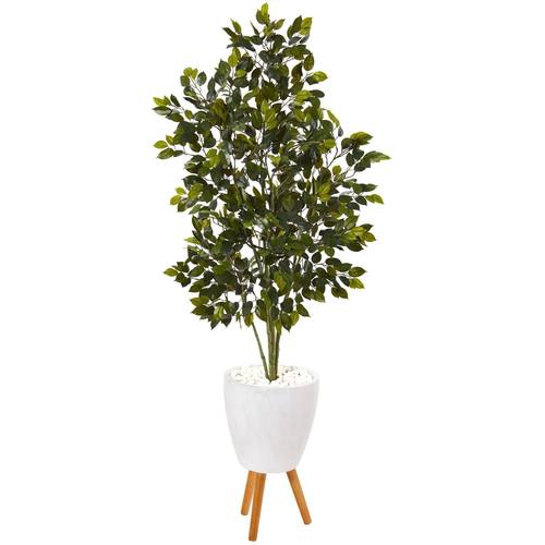 5'Ficus Artificial Tree in White Planter with Stand