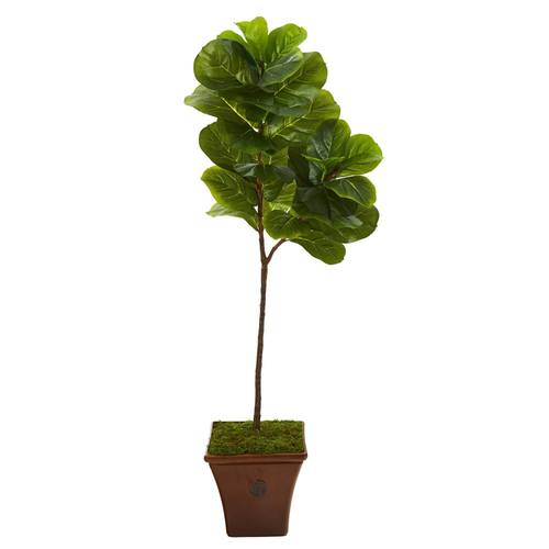 5'Fiddle Leaf Artificial Tree in Brown Planter (Real Touch)