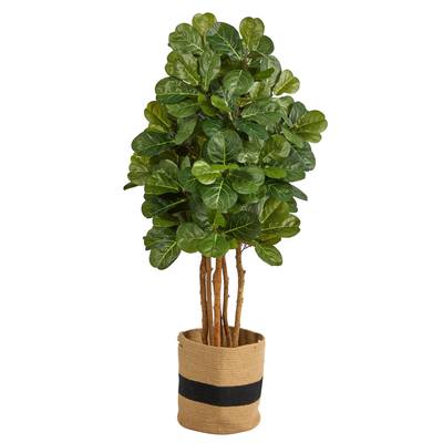 5'Fiddle Leaf Fig Artificial Tree in Handmade Natural Cotton Planter