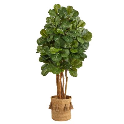 5'Fiddle Leaf Fig Artificial Tree in Handmade Natural Jute Planter with Tassels