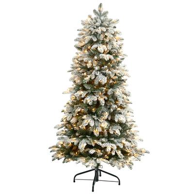 5'Flocked North Carolina Fir Artificial Christmas Tree with 350 Warm White Lights and 1247 Bendable Branches