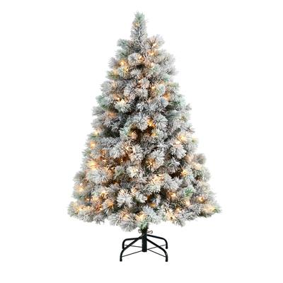 5'Flocked Oregon Pine Artificial Christmas Tree with 200 Clear Lights and 347 Bendable Branches