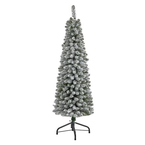 5'Flocked Pencil Artificial Christmas Tree with 318 Bendable Branches