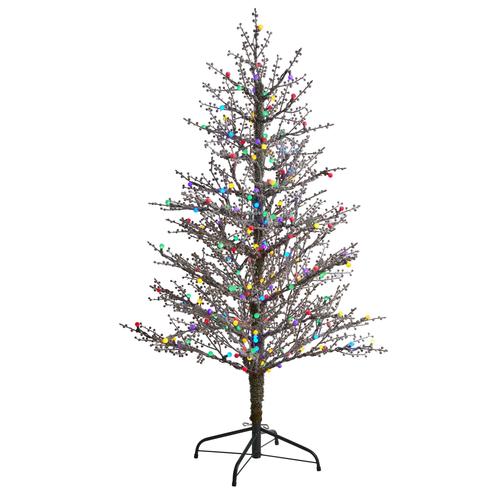5' Frosted Berry Twig Artificial Christmas Tree with 200 Multicolored Gum Ball LED Lights and 386 Bendable Branches