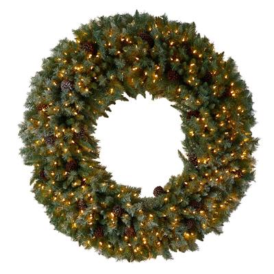 5'Giant Flocked Artificial Christmas Wreath with Pinecones, 400 Clear LED Lights and 760 Bendable Branches