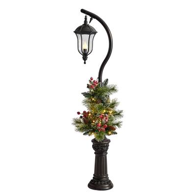 5' Holiday Decorated Lamp Post with Artificial Christmas Greenery, Berries and 30 LED Lights Indoor Outdoor Patio Porch Decor
