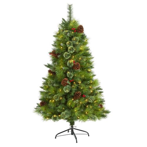 5'Montana Mixed Pine Artificial Christmas Tree with Pine Cones, Berries and 250 Clear LED Lights
