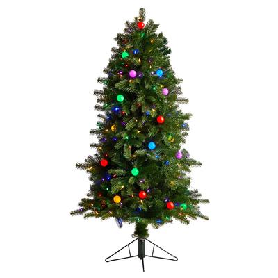 5'Montana Mountain Fir Artificial Christmas Tree with 300 Multi Color LED Lights, 30 Globe Bulbs and 574 Bendable Branches