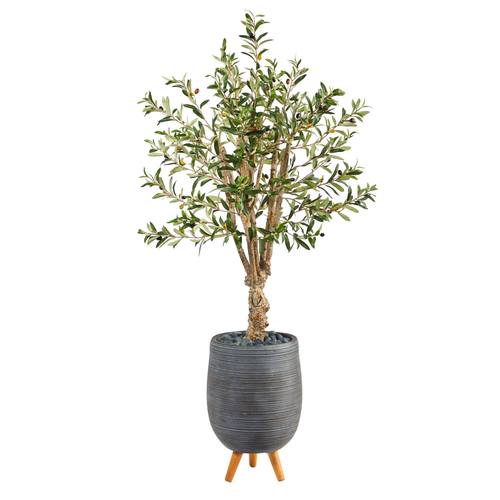5'Olive Artificial Tree in Gray Tri-Pod Planter