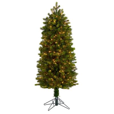 5'Slim Colorado Mountain Spruce Artificial Christmas Tree with 250 (Multifunction with Remote Control) Warm White Micro LED Lights with Instant Connect Technology and 522 Bendable Branches