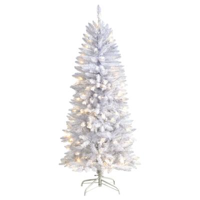 5'Slim White Artificial Christmas Tree with 150 Warm White LED Lights and 491 Bendable Branches