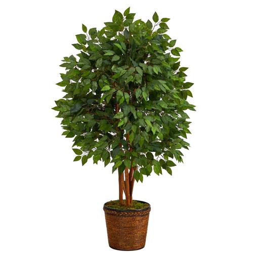 5'Super Deluxe Artificial Ficus Tree in Wicker Planter
