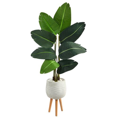 5'Travelers Palm Artificial Tree in White Planter with Stand