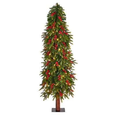 5'Victoria Fir Artificial Christmas Tree with 200 Multi-Color (Multifunction) LED Lights, Berries and 278 Bendable Branches