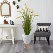 Load image into Gallery viewer, 5&quot; Wheat Grain Artificial Plant in White Planter with Legs
