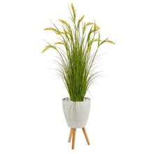 Load image into Gallery viewer, 5&quot; Wheat Grain Artificial Plant in White Planter with Legs
