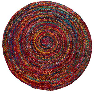 5'x 5'Hand Braided Boho Colorful Chindi Round Rug