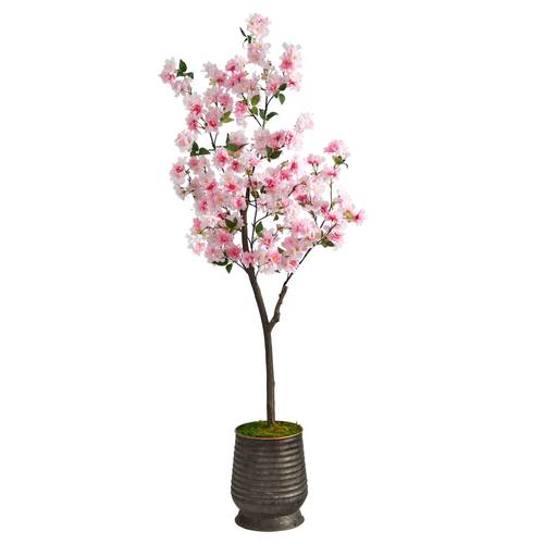 5.5'Cherry Blossom Artificial Tree in Ribbed Metal Planter