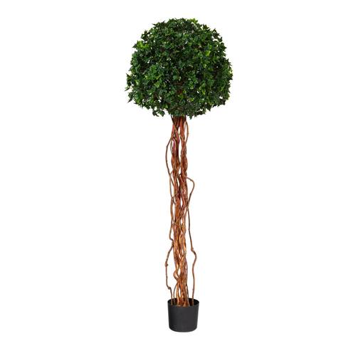 5.5'English Ivy Single Ball Artificial Topiary Tree with Natural Trunk UV Resistant (Indoor/Outdoor)