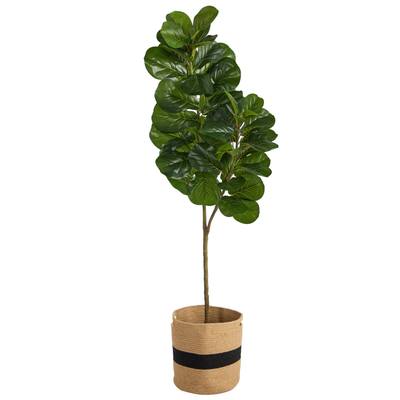 5.5'Fiddle Leaf Fig Artificial Tree in Handmade Natural Cotton Planter