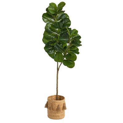 5.5'Fiddle Leaf Fig Artificial Tree in Handmade Natural Jute Planter with Tassels