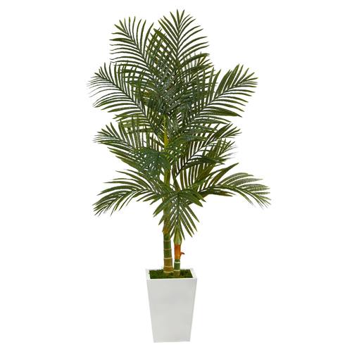 5.5'Golden Cane Artificial Palm Tree in White Metal Planter