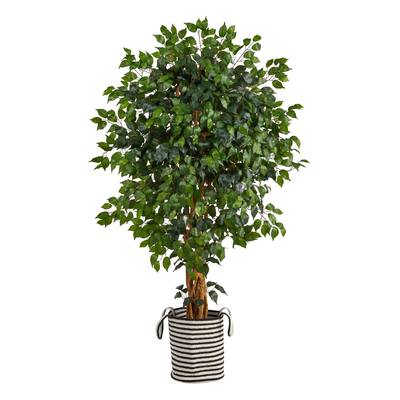 5.5'Palace Ficus Artificial Tree in Handmade Black and White Natural Jute and Cotton Planter