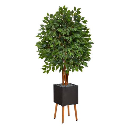 5.5'Super Deluxe Artificial Ficus Tree in Black Planter with Stand